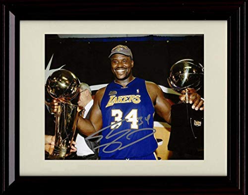 Framed Shaquille O'Neal - Champ with Trophies - Los Angeles Lakers - Autograph Replica Print Framed Print - Pro Basketball FSP - Framed   