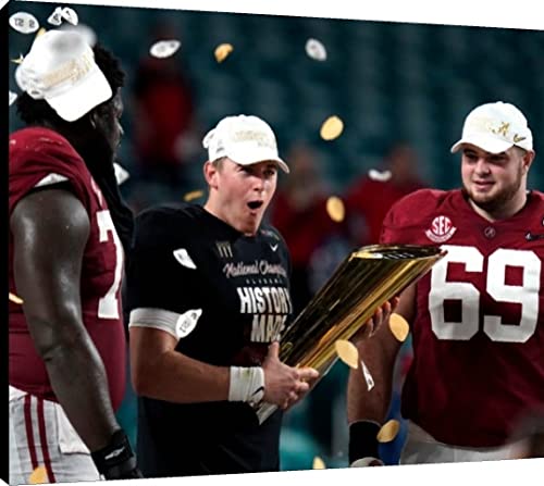 Mac Jones and Landon Dickerson Floating Canvas Wall Art - 2020 Championship Trophy - Alabama Floating Canvas - College Football FSP - Floating Canvas   