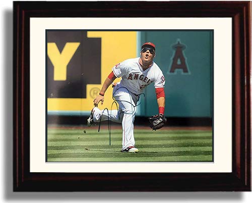 Framed 8x10 Mike Trout Tracking an Out Autograph Replica Print Framed Print - Baseball FSP - Framed   