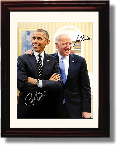 8x10 Framed Presidents Obama and Biden - #44 & #46 Autograph Replica Print Framed Print - History FSP - Framed   