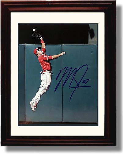 Framed 8x10 Mike Trout - Leaping Catch - Autograph Replica Print Framed Print - Baseball FSP - Framed   