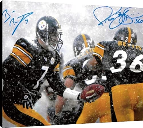 Ben Roethlisberger and Jermoe Bettis Floating Canvas Wall Art - Snowstorm Handoff Floating Canvas - Pro Football FSP - Floating Canvas   