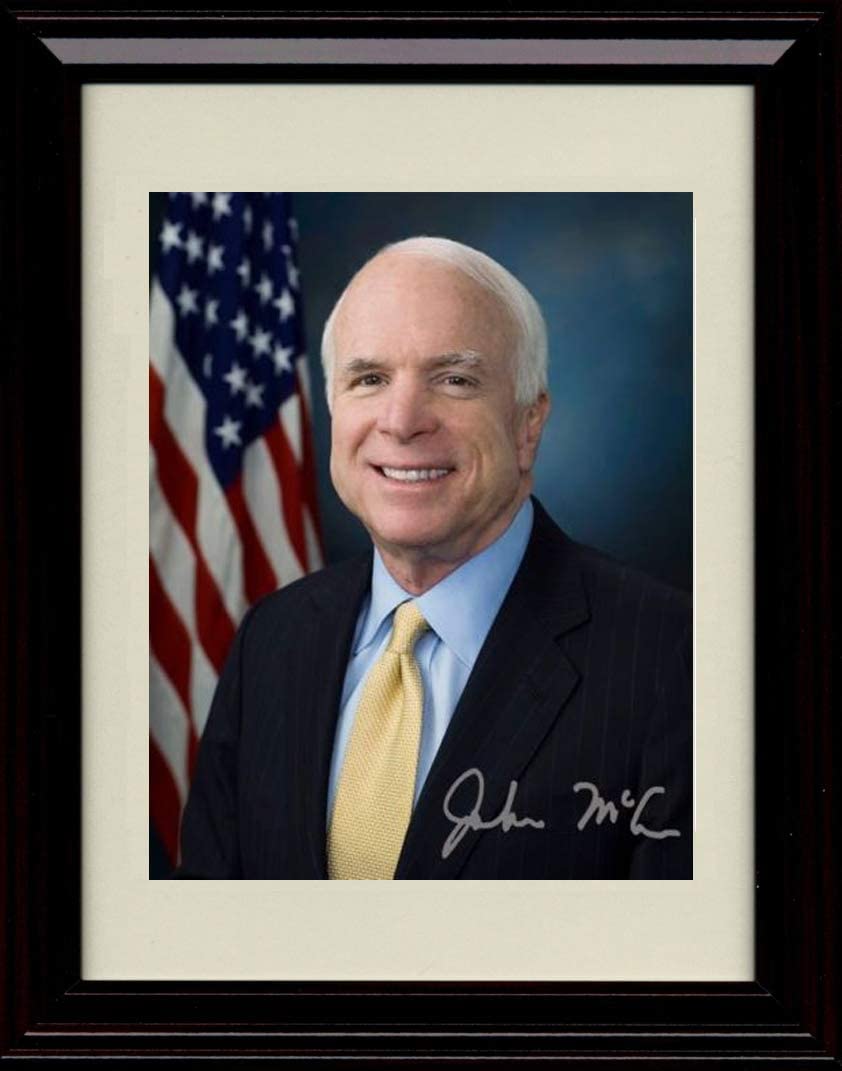 Framed John McCain Autograph Promo Print - Senate Photo with Flag - Portrait Framed Print - History FSP - Framed   