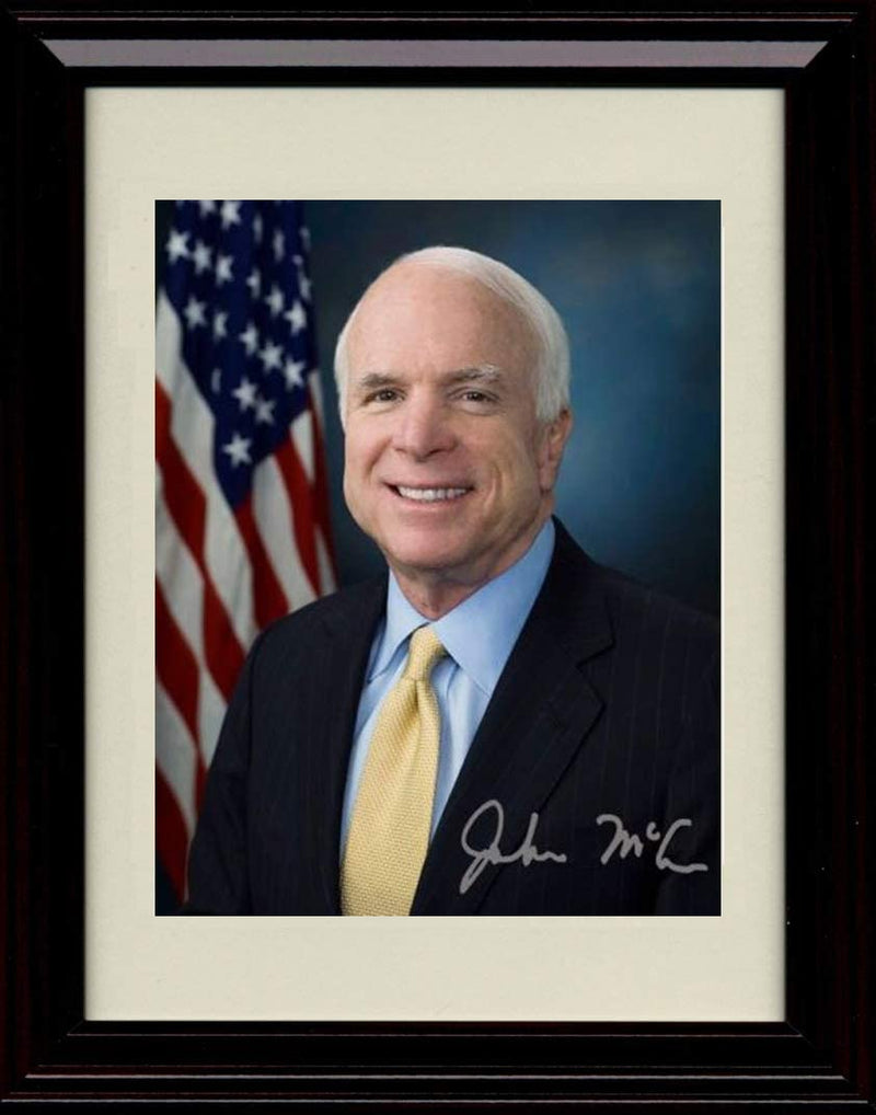 8x10 Framed John McCain Autograph Promo Print - Senate Photo with Flag - Portrait Framed Print - History FSP - Framed   