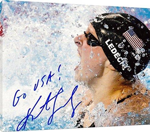 Metal Wall Art:   Katie Ledecky Autograph Print - US Olympic Swimming Great Metal - Baseball FSP - Metal   
