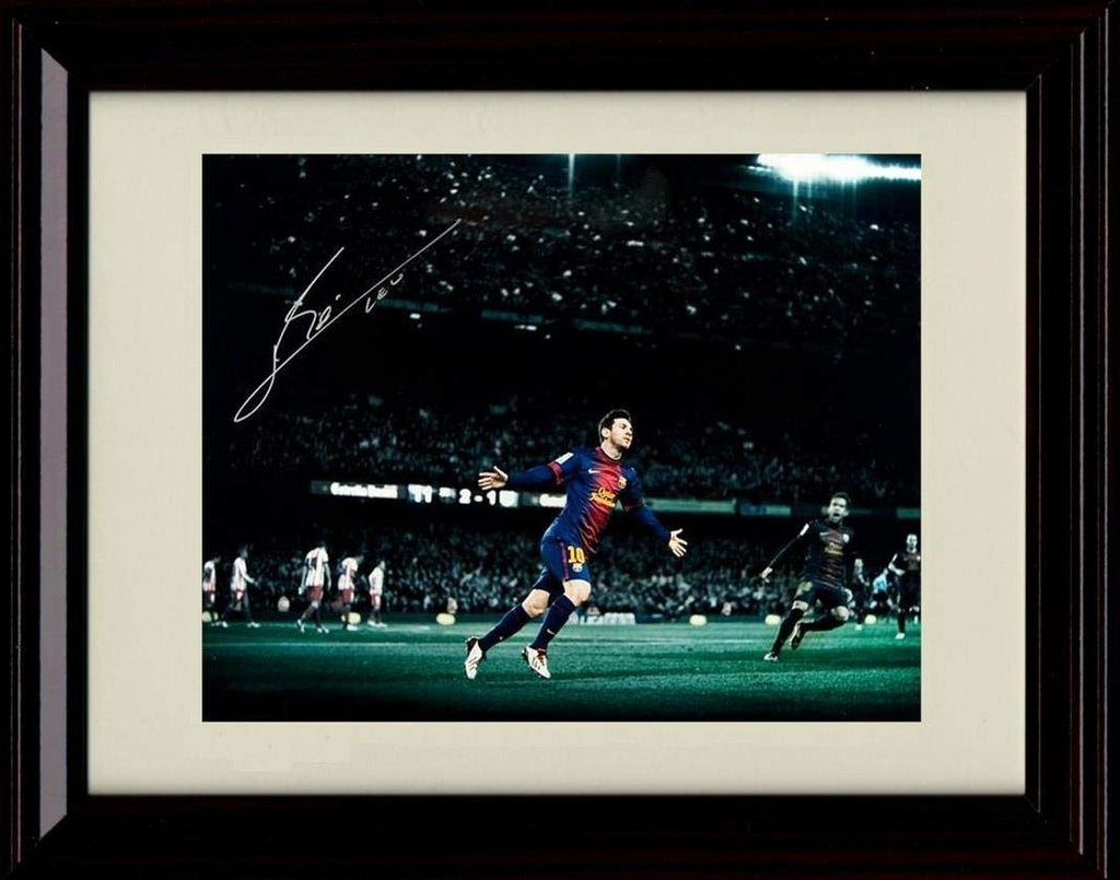 8x10 Framed Lionel Messi Autograph Replica Print - Dark Background Framed Print - Soccer FSP - Framed   
