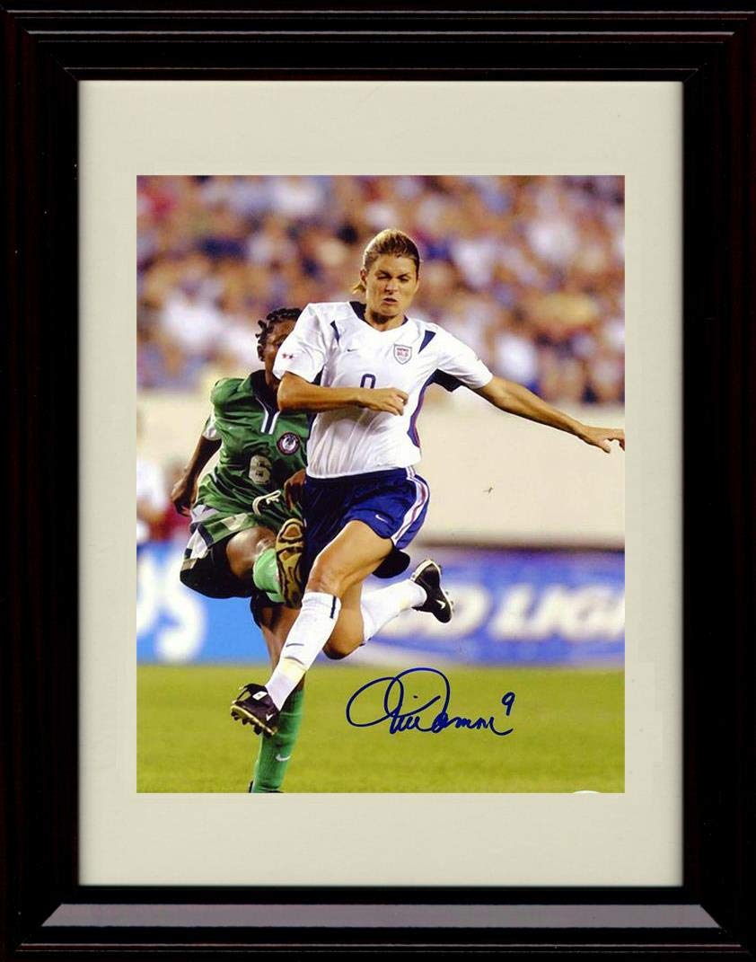 8x10 Framed Mia Hamm Autograph Replica Print - in The Air Framed Print - Soccer FSP - Framed   