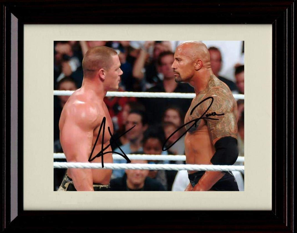 8x10 Framed Rock and Cena Autograph Replica Print - Face Off Framed Print - Wrestling FSP - Framed   