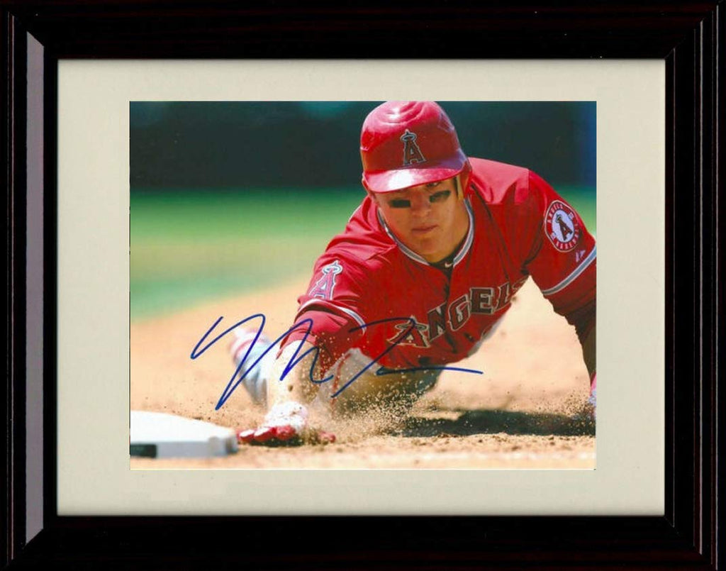 Framed 8x10 Mike Trout - Angels- Safe at Third - Autograph Replica Print Framed Print - Baseball FSP - Framed   