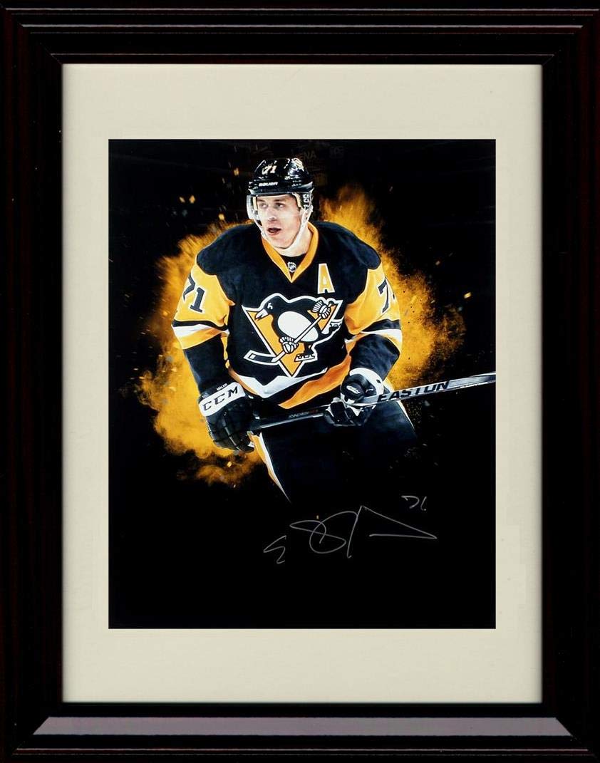 8x10 Framed Evgeni Malkin Autograph Replica Print - Pittsburgh Penguins - Black Background Framed Print - Hockey FSP - Framed   