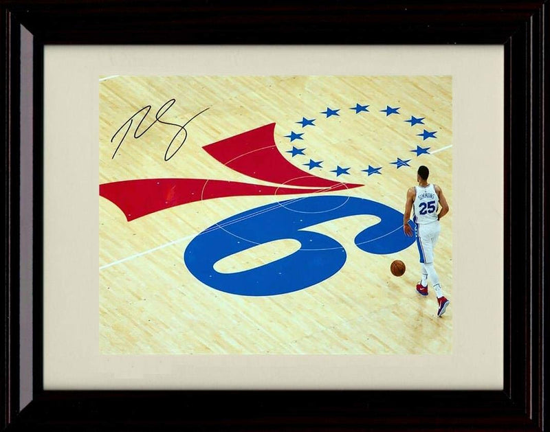 8x10 Framed Ben Simmoms Autograph Replica Print - Over The Logo - 76'ers Framed Print - Pro Basketball FSP - Framed   