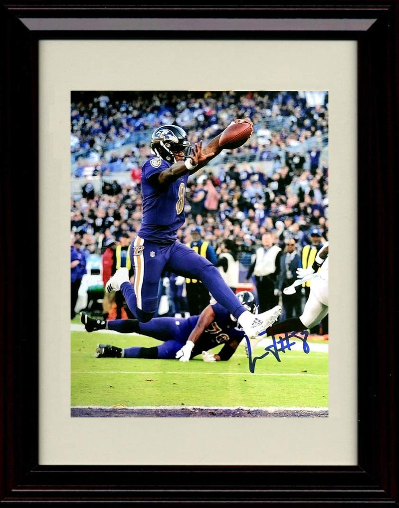 8x10 Framed Lamar Jackson Autograph Replica Print - Touchdown Run Framed Print - Pro Football FSP - Framed   