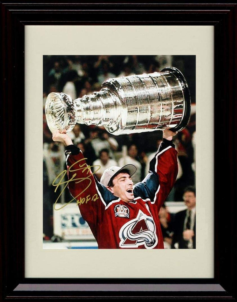 8x10 Framed Joe Sakic Autograph Replica Print - Colorado Avalanche - Holding Trophy Framed Print - Hockey FSP - Framed   