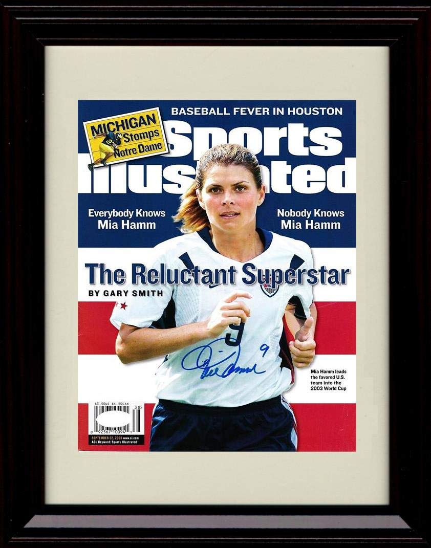 8x10 Framed Mia Hamm Autograph Replica Print - Sports Illustrated The Reluctant Superstar Framed Print - Soccer FSP - Framed   