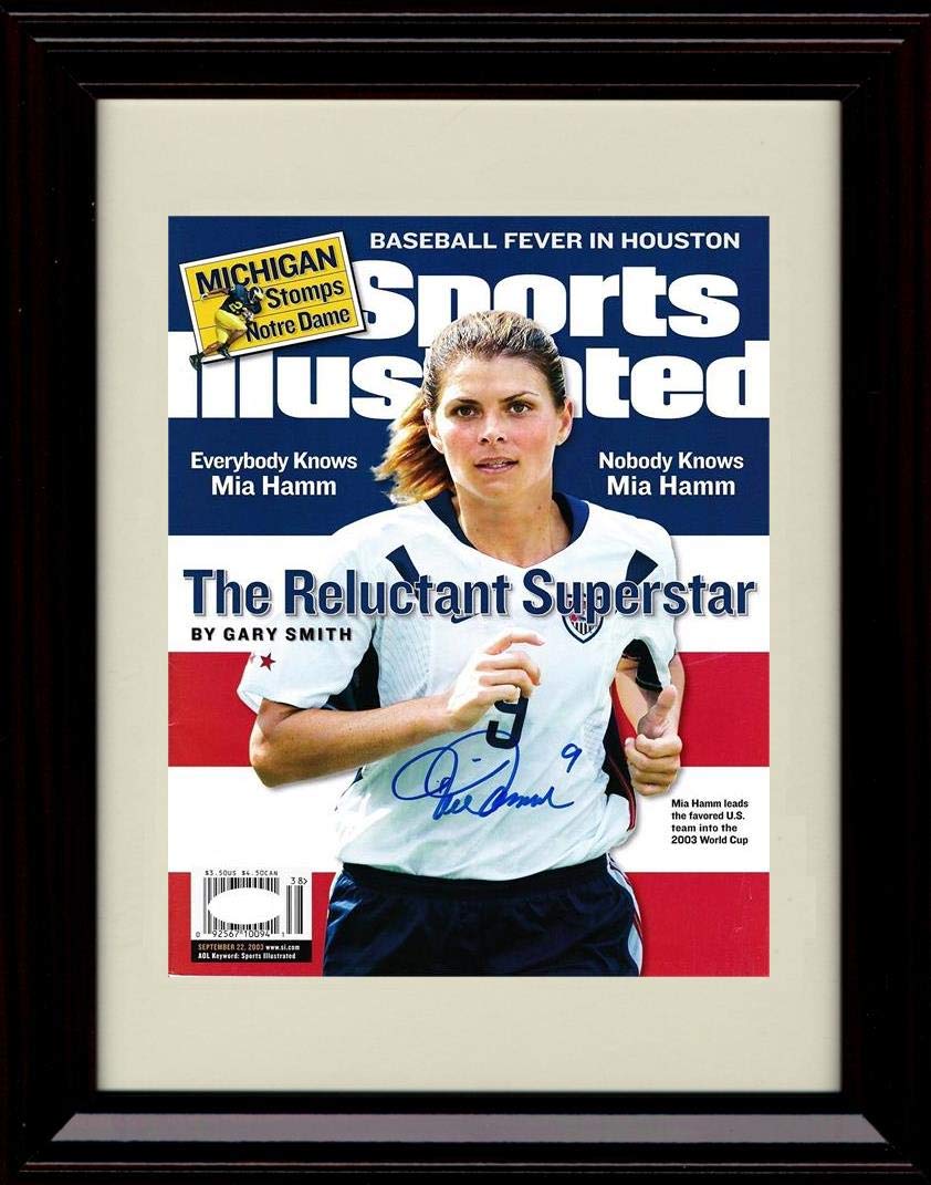 8x10 Framed Mia Hamm Autograph Replica Print - Sports Illustrated The Reluctant Superstar Framed Print - Soccer FSP - Framed   