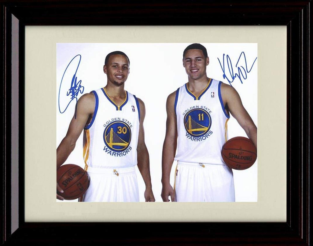 8x10 Framed Stephen Curry and Klay Thompson Autograph Replica Print - White Jeresys - Warriors Framed Print - Pro Basketball FSP - Framed   