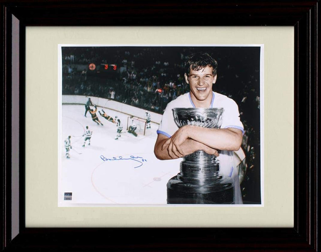 Framed Bobby Orr Autograph Replica Print - in The Air Goal Framed Print - Hockey FSP - Framed   
