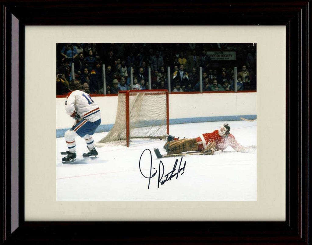 8x10 Framed Jim Rutherford Autograph Replica Print - at Goal Framed Print - Hockey FSP - Framed   