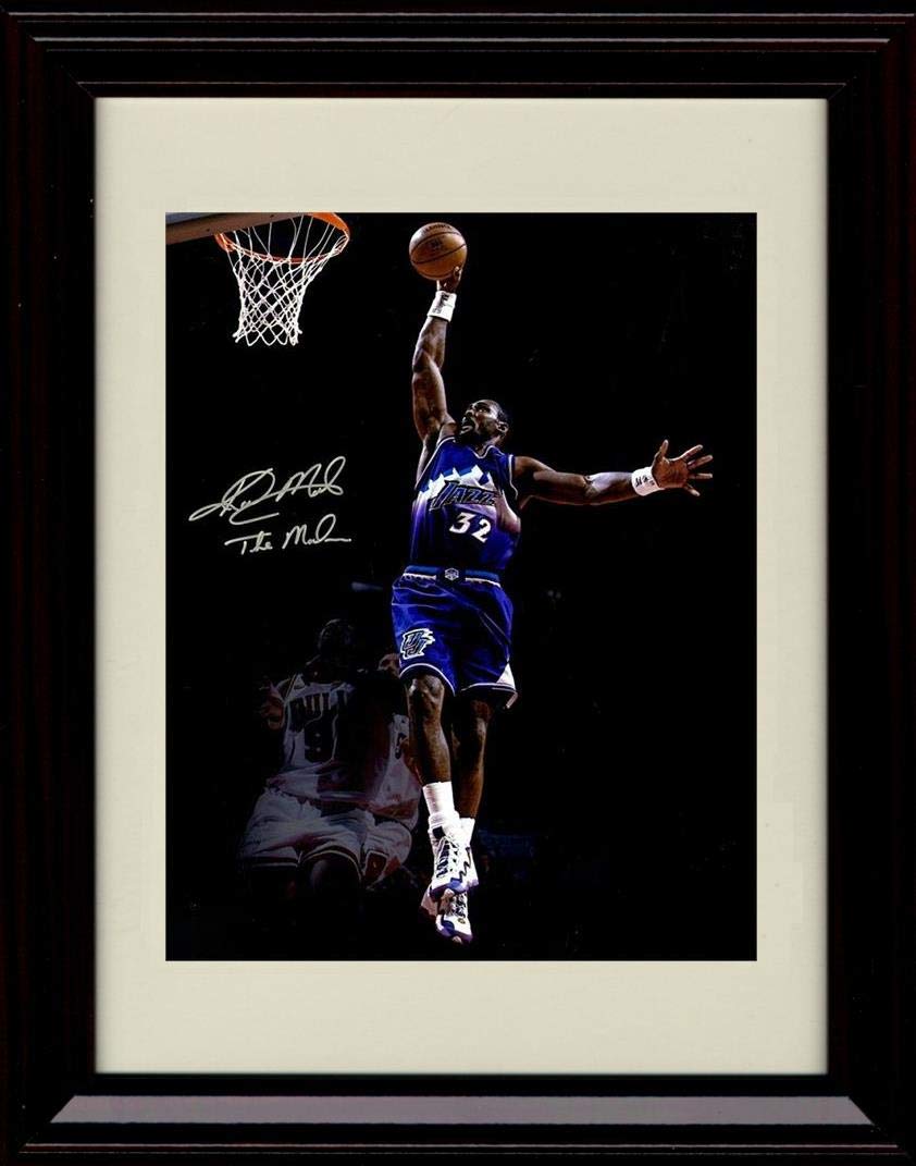 8x10 Framed Karl Malone Autograph Replica Print - Black Background - Utah Jazz Framed Print - Pro Basketball FSP - Framed   