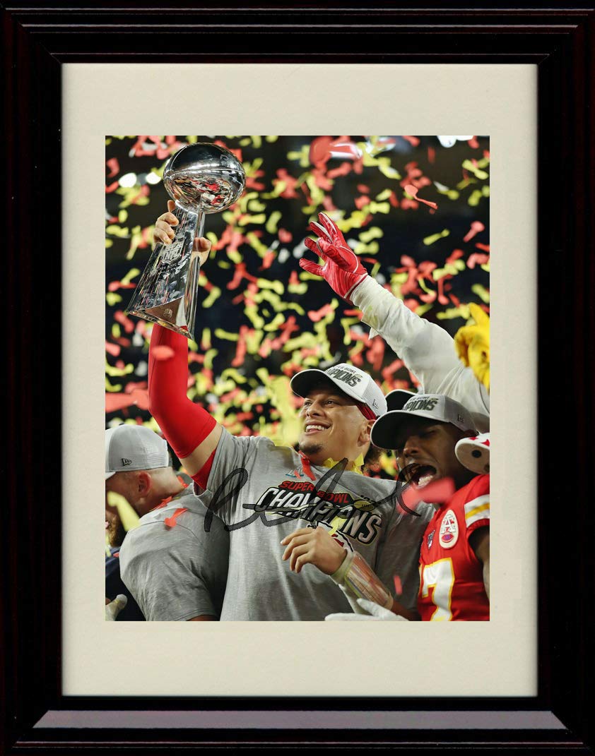 8x10 Framed Patrick Mahomes Super Bowl MVP Autograph Replica Print - Celebration! Framed Print - Pro Football FSP - Framed   