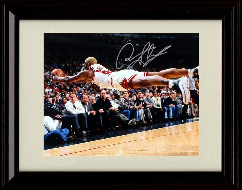 16x20 Framed Dennis Rodman Autograph Replica Print - Defensive Giant Diving - Bulls Gallery Print - Pro Basketball FSP - Gallery Framed   