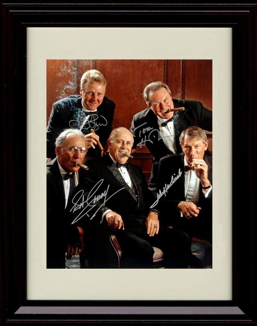 8x10 Framed Larry Bird, Tom Heinsohn, Bob Cousy and John Havlicek Autograph Replica Print - Celtics Hall of Famers Framed Print - Pro Basketball FSP - Framed   
