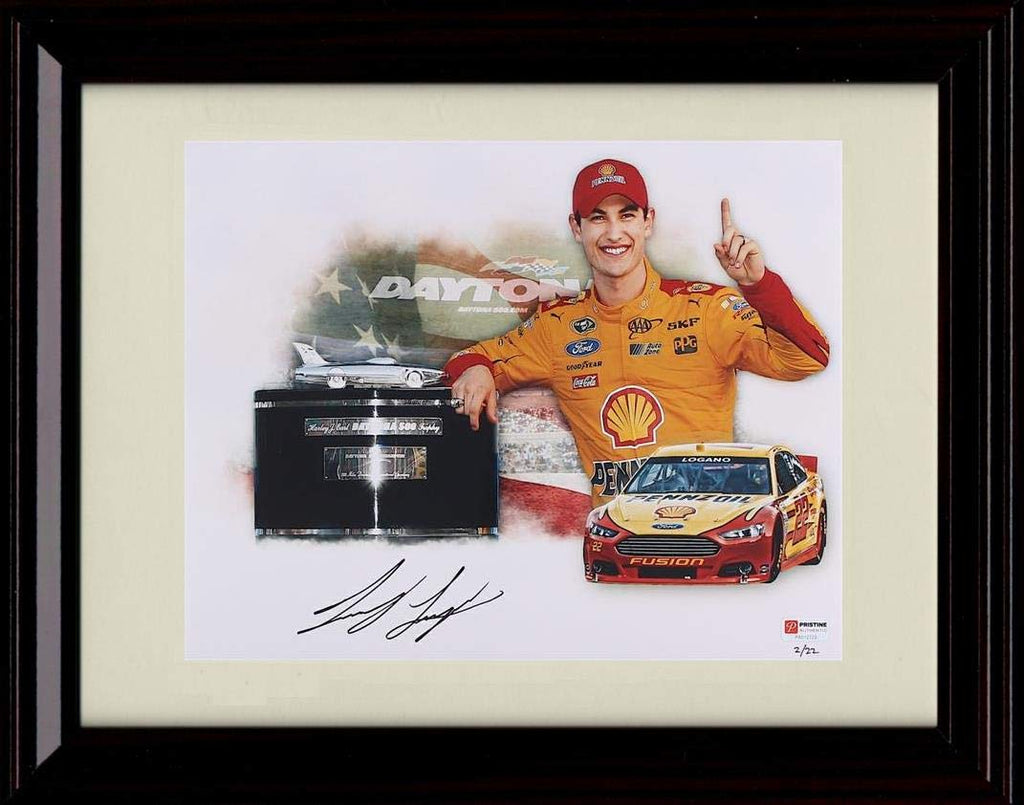 8x10 Framed Joey Logano Autograph Replica Print - Daytona 500 Win Trophy Framed Print - NASCAR FSP - Framed   