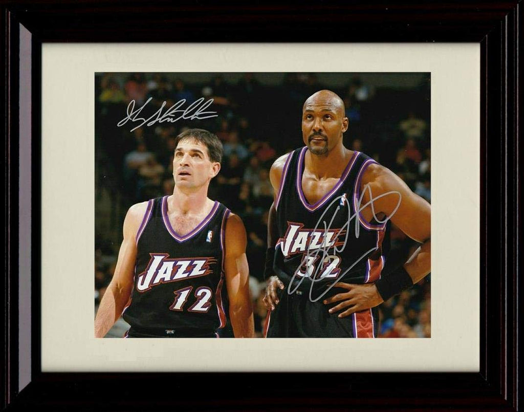 8x10 Framed John Stockton and Karl Malone Autograph Replica Print - HoF Greats Framed Print - Pro Basketball FSP - Framed   