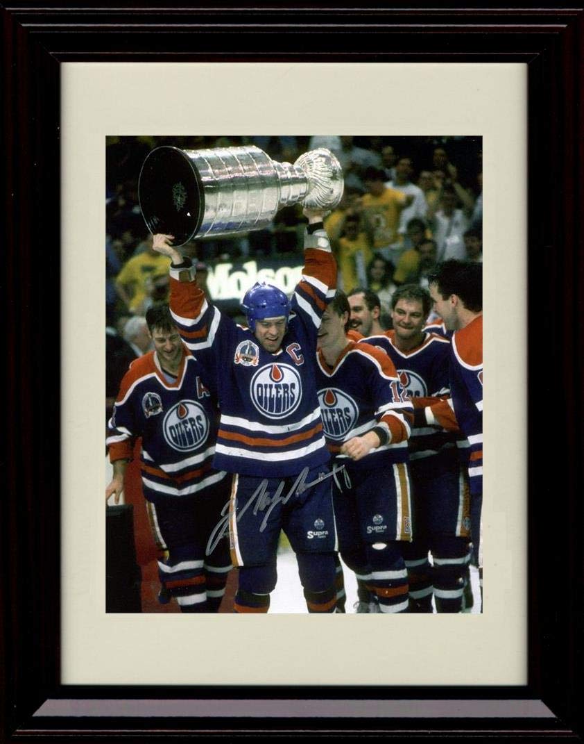 8x10 Framed Mark Messier Autograph Replica Print - Edmonton Oilers - Cup Raise Framed Print - Hockey FSP - Framed   