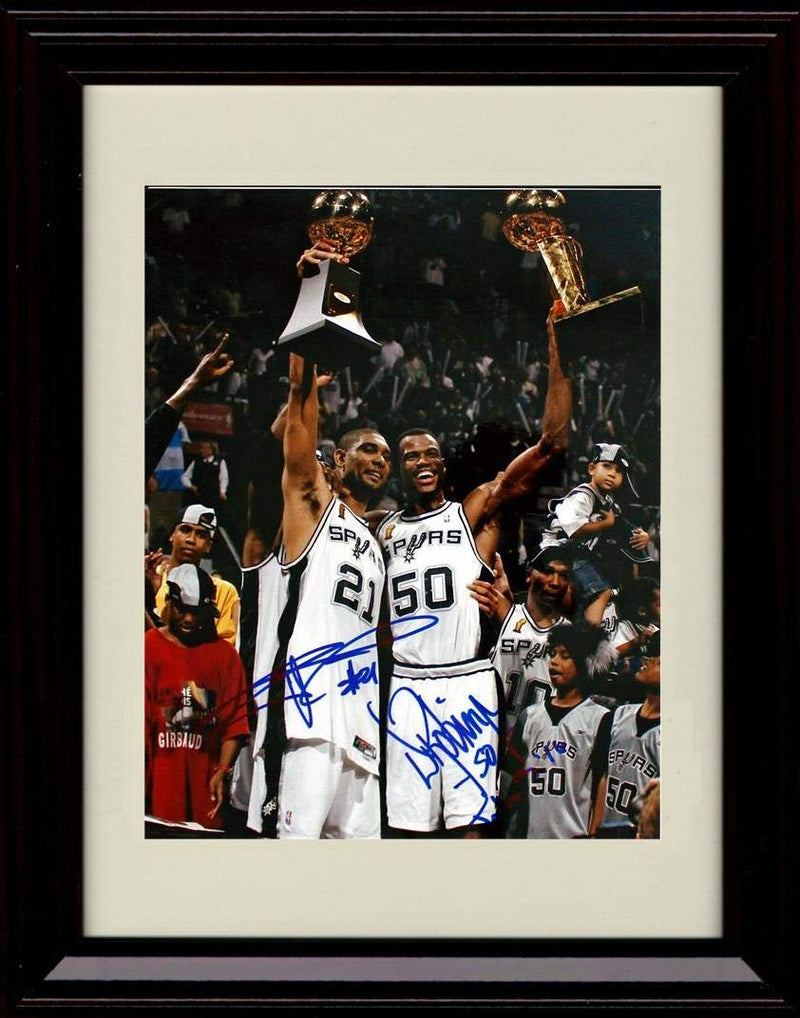 8x10 Framed Tim Duncan and David Robinson Autograph Replica Print - Celebration Holding Trophy - Spurs Framed Print - Pro Basketball FSP - Framed   
