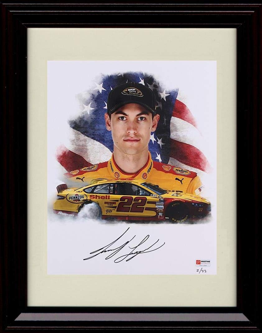 8x10 Framed Joey Logano Autograph Replica Print - American Flag Burnout Framed Print - NASCAR FSP - Framed   