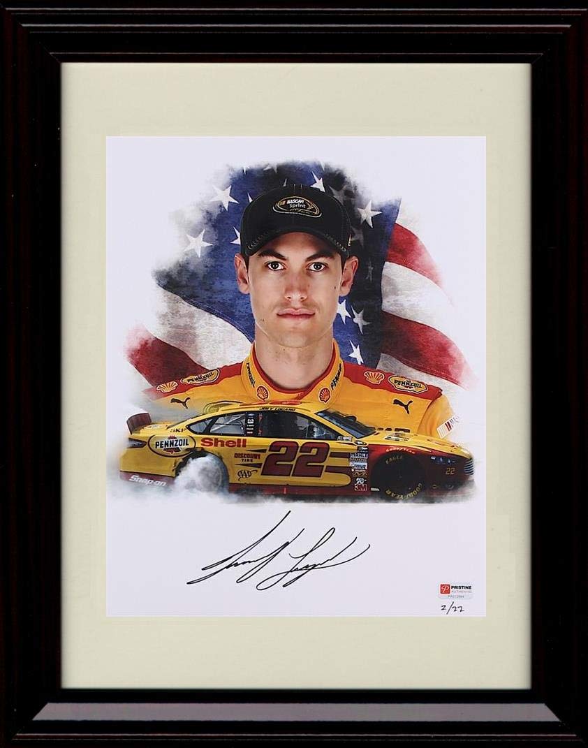 16x20 Framed Joey Logano Autograph Replica Print - American Flag Burnout Gallery Print - NASCAR FSP - Gallery Framed   