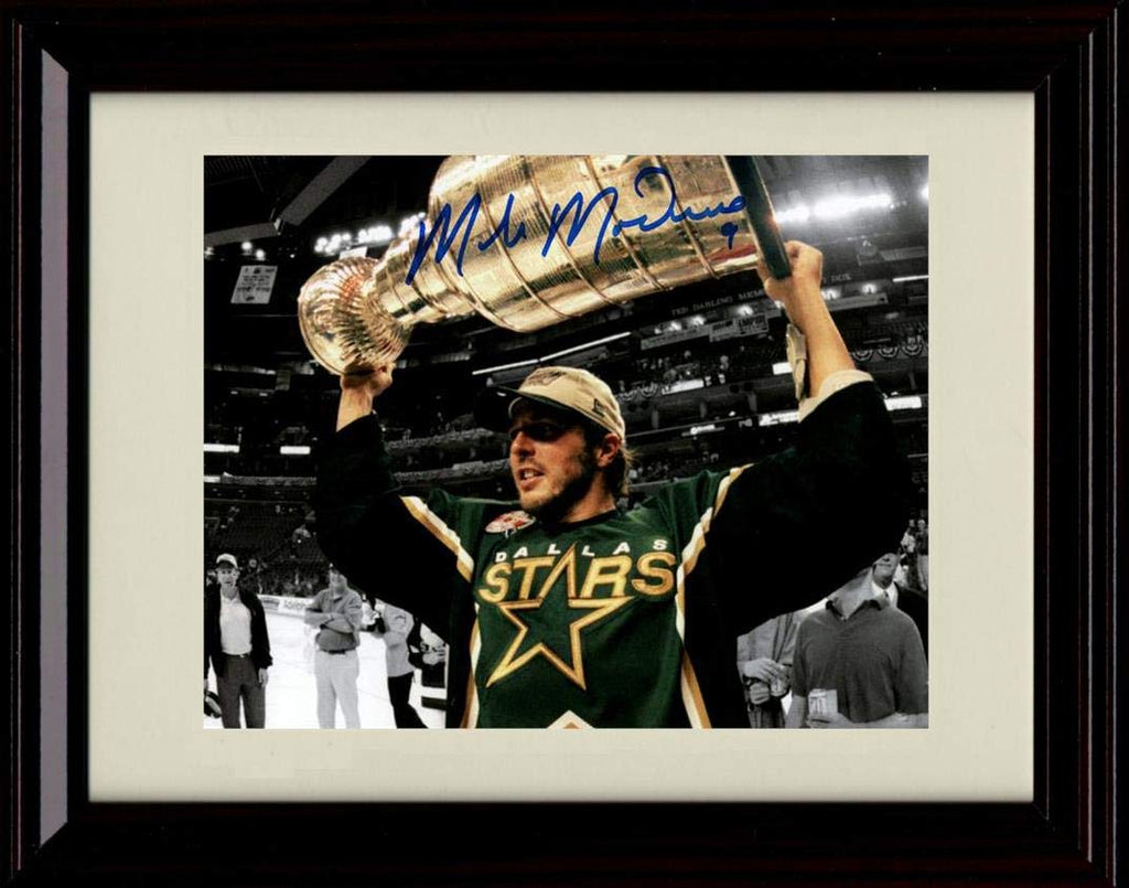 8x10 Framed Mike Modano Autograph Replica Print - Dallas Stars - Holding Trophy Framed Print - Hockey FSP - Framed   