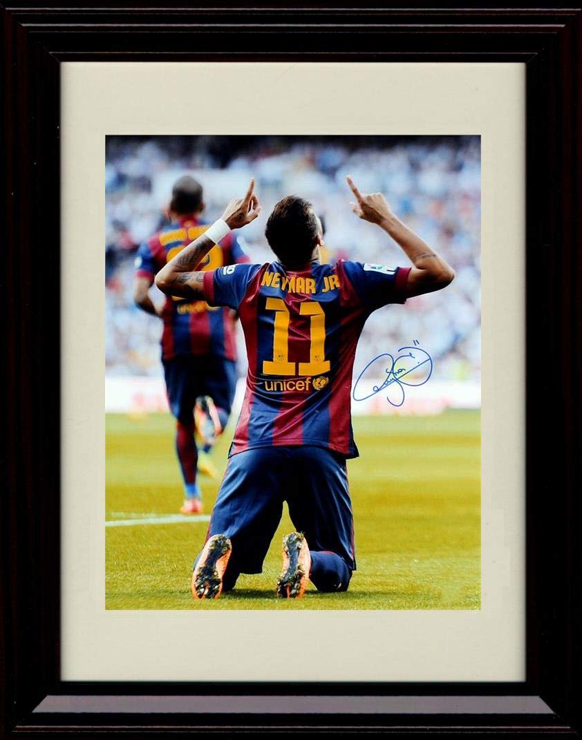 8x10 Framed Neymar Autograph Replica Print - Back View on Knees Framed Print - Soccer FSP - Framed   