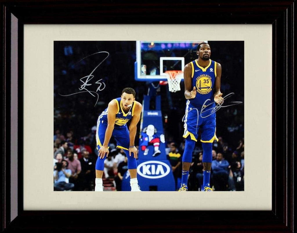 8x10 Framed Stephen Curry and Kevin Durant Autograph Replica Print - Ready to Play - Warriors Framed Print - Pro Basketball FSP - Framed   