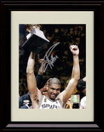 8x10 Framed Tim Duncan Autograph Replica Print - Arms Up with Trophy - Spurs Framed Print - Pro Basketball FSP - Framed   