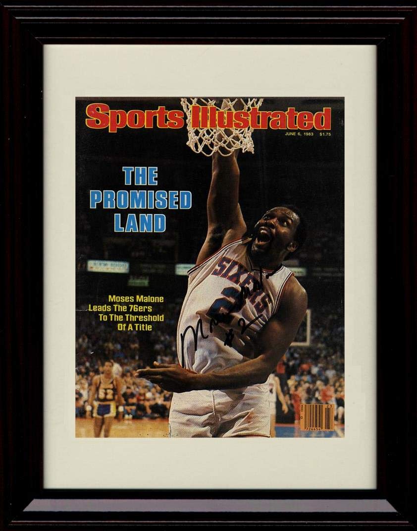 8x10 Framed Moses Malone Autograph Replica Print - Sports Illustrated The Promised Land - Sixers Framed Print - Pro Basketball FSP - Framed   