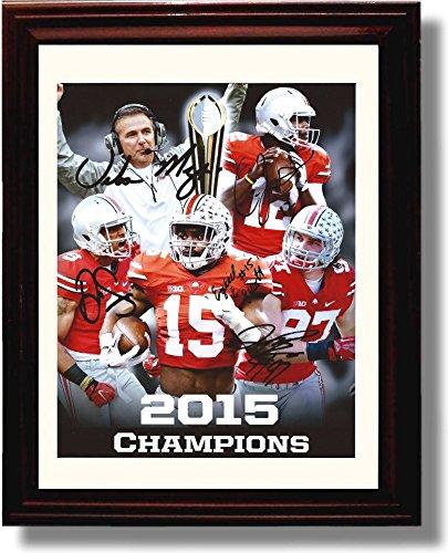 Framed 8x10 2015 Ohio State National Championship Autograph Print - Coach Meyer, Jones, Smith, Elliott, Framed Print - College Football FSP - Framed   