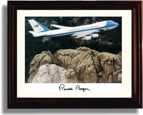 8x10 Framed Ronald Reagan Autograph Promo Print - Air Force One over Mount Rushmore Framed Print - History FSP - Framed   