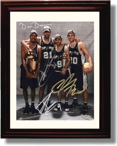 Framed Tim Duncan, Bruce Bowen, Tony Parker, Manu Ginobli Autograph Promo Print - San Antonio Framed Print - Pro Basketball FSP - Framed   
