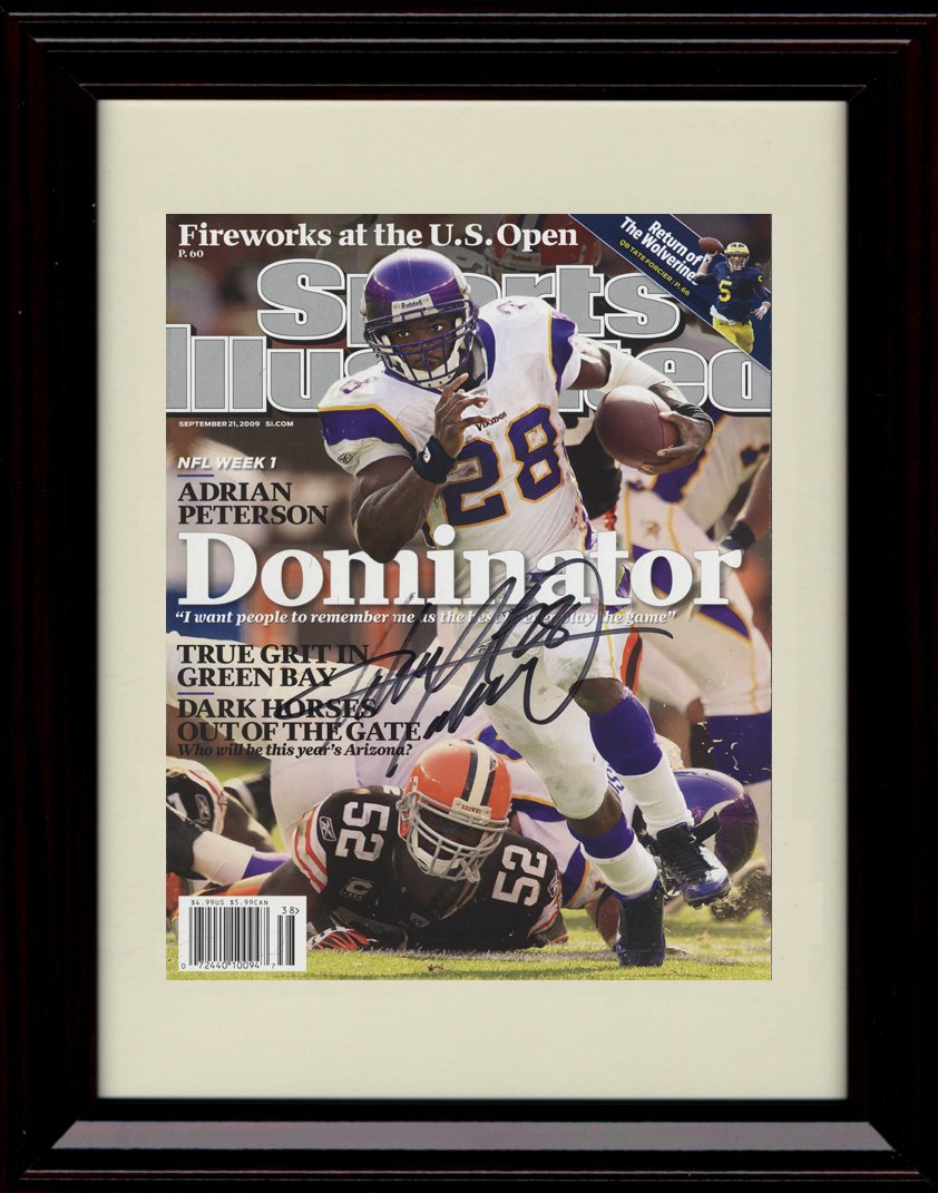 8x10 Framed Adrian Peterson Sports Illustrated Autograph Replica Print Framed Print - Pro Football FSP - Framed   