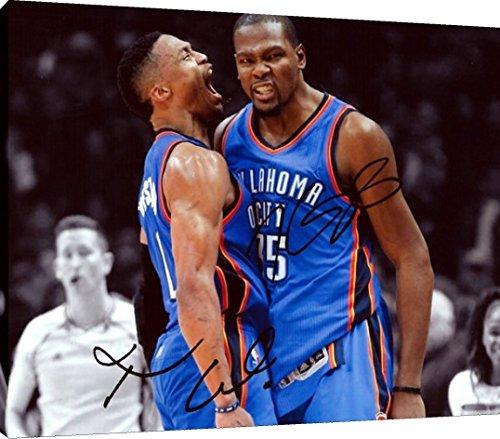 Floating Canvas Wall Art:   Russell Westbrook & Kevin Durant OKC Thunder Autograph Print Floating Canvas - Basketball FSP - Floating Canvas   