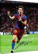 Canvas Wall Art:   Lionel Messi Autograph Print - Great Ever? - Spanish Club Barcelona Canvas - Soccer FSP - Canvas   