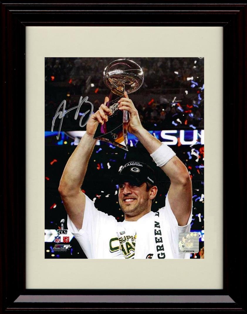 Framed Aaron Rodgers - Green Bay Packers Autograph Promo Print - SB Trophy Framed Print - Pro Football FSP - Framed   