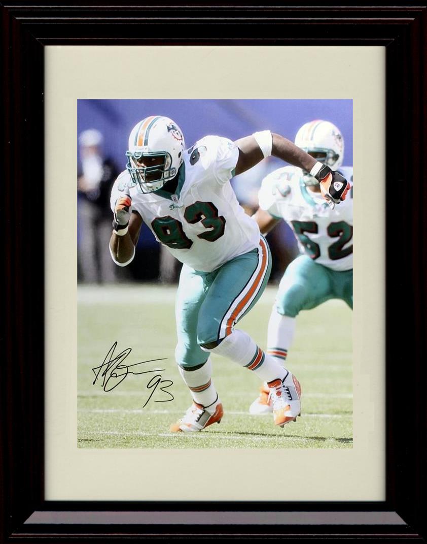 Framed Adewale Ogunleye - Miami Dolphins Autograph Promo Print - Running Framed Print - Pro Football FSP - Framed   