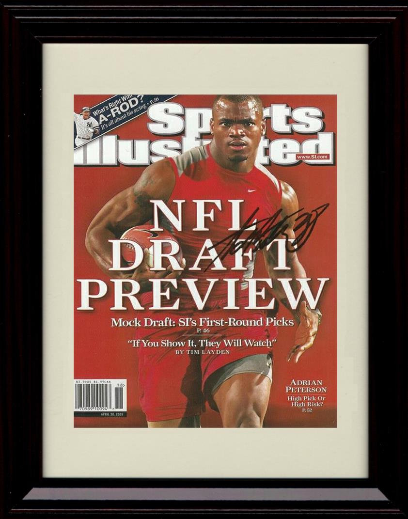 Framed 8x10 Adrian Peterson Autograph Promo Print - Oklahoma Sooners- Sports Illustrated NFL Draft Preview Framed Print - College Football FSP - Framed   