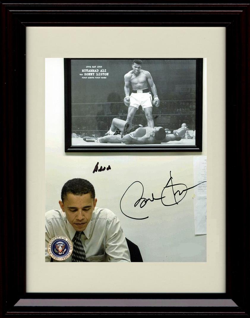 Framed Ali And Obama Autograph Promo Print - Thinking Under a Photo Framed Print - History FSP - Framed   