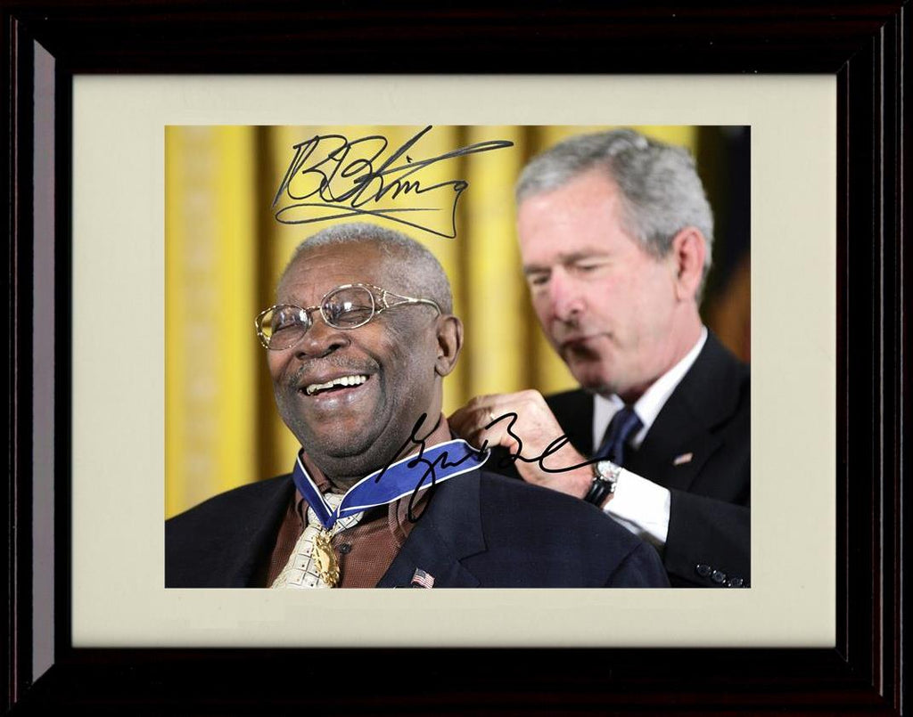 8x10 Framed BB King & Bush Autograph Promo Print - Awarding A Medal Framed Print - History FSP - Framed   