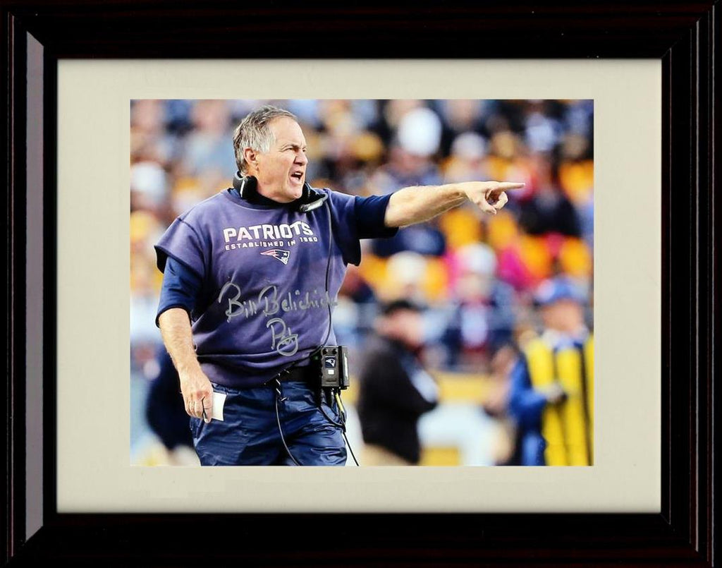 8x10 Framed Bill Belichick - New England Patriots Autograph Promo Print - Pointing From The Sideline Background Blurred Framed Print - Pro Football FSP - Framed   