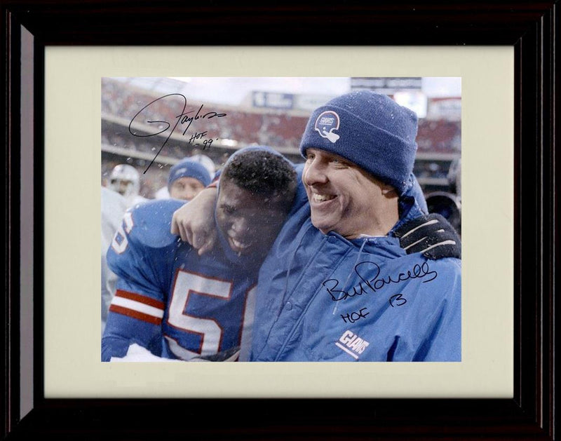 8x10 Framed Bill Parcells And Lawrence Taylor - New York Giants Autograph Promo Print - Arm Around Shoulder With HOF Years Framed Print - Pro Football FSP - Framed   